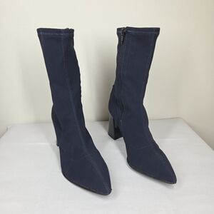 Marco Moreo Milano Blue Black Neoprene Pointed Toe Heeled Sock Boots 36 Zip